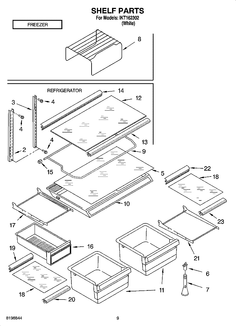 SHELF PARTS, OPTIONAL PARTS Diagram and Parts List for IKT162302  Inglis Refrigerator