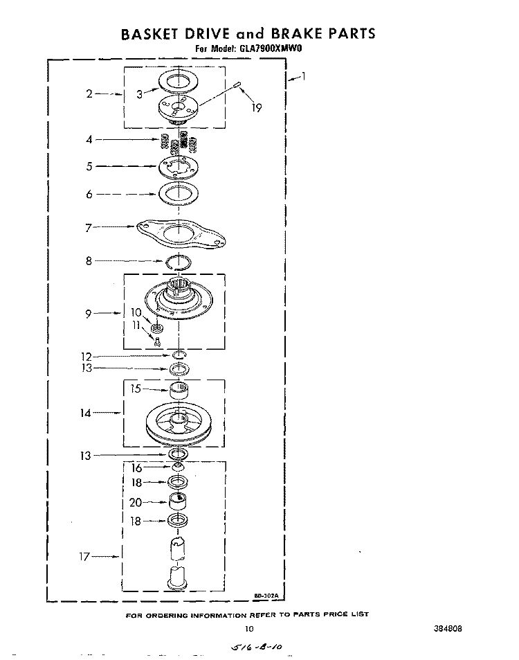 BASKET DRIVE AND BRAKE Diagram and Parts List for GLA7900XMW0  Whirlpool Washer