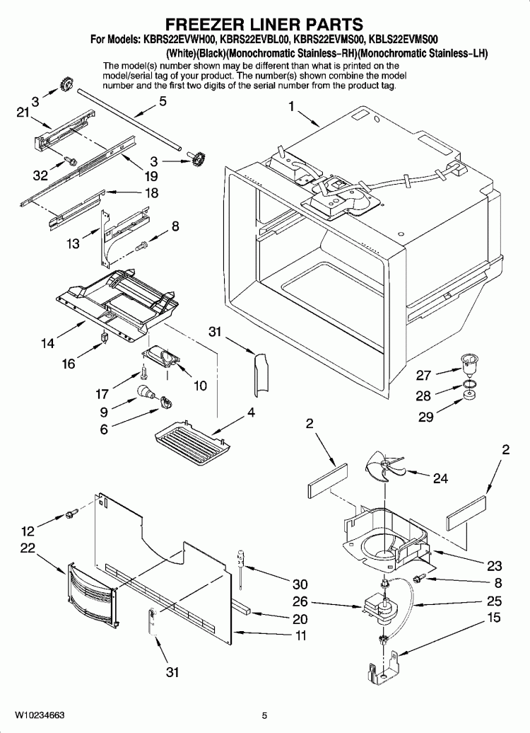 FREEZER LINER PARTS Diagram and Parts List for KBLS22EVMS00  KitchenAid Refrigerator
