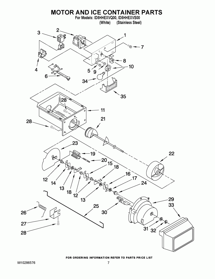 MOTOR AND ICE CONTAINER PARTS Diagram and Parts List for ID5HHEXVQ00  Whirlpool Refrigerator