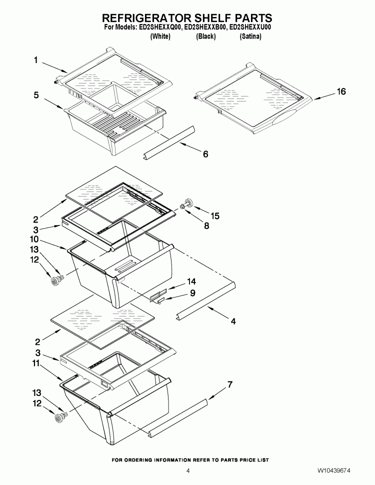 REFRIGERATOR SHELF PARTS Diagram and Parts List for ED2SHEXXB00  Whirlpool Refrigerator
