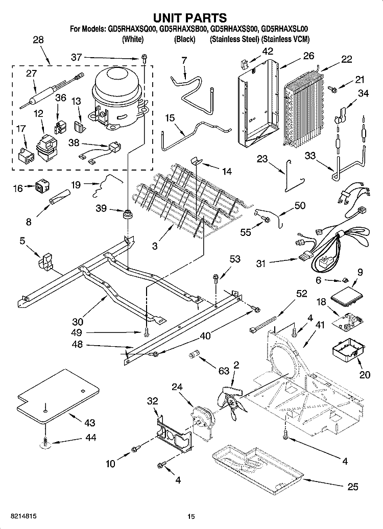 UNIT PARTS Diagram and Parts List for GD5RHAXSL00  Whirlpool Refrigerator