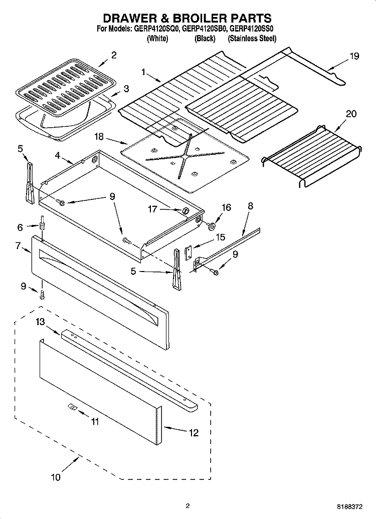 DRAWER & BROILER PARTS Diagram and Parts List for GERP4120SS0  Whirlpool Range