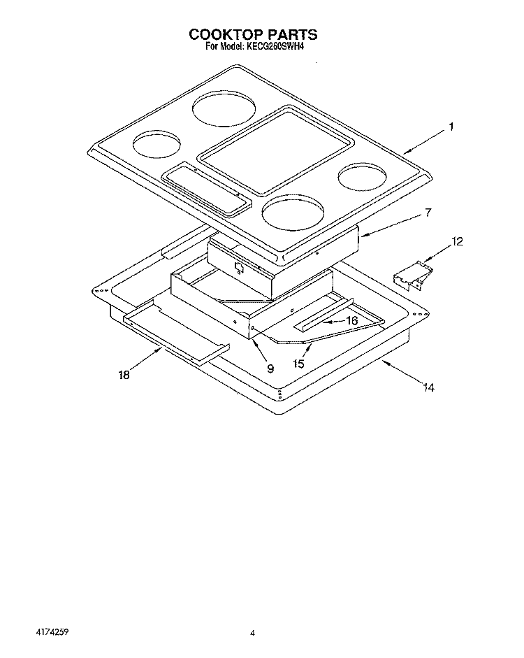 COOKTOP Diagram and Parts List for KECG260SAL4  KitchenAid Cooktop