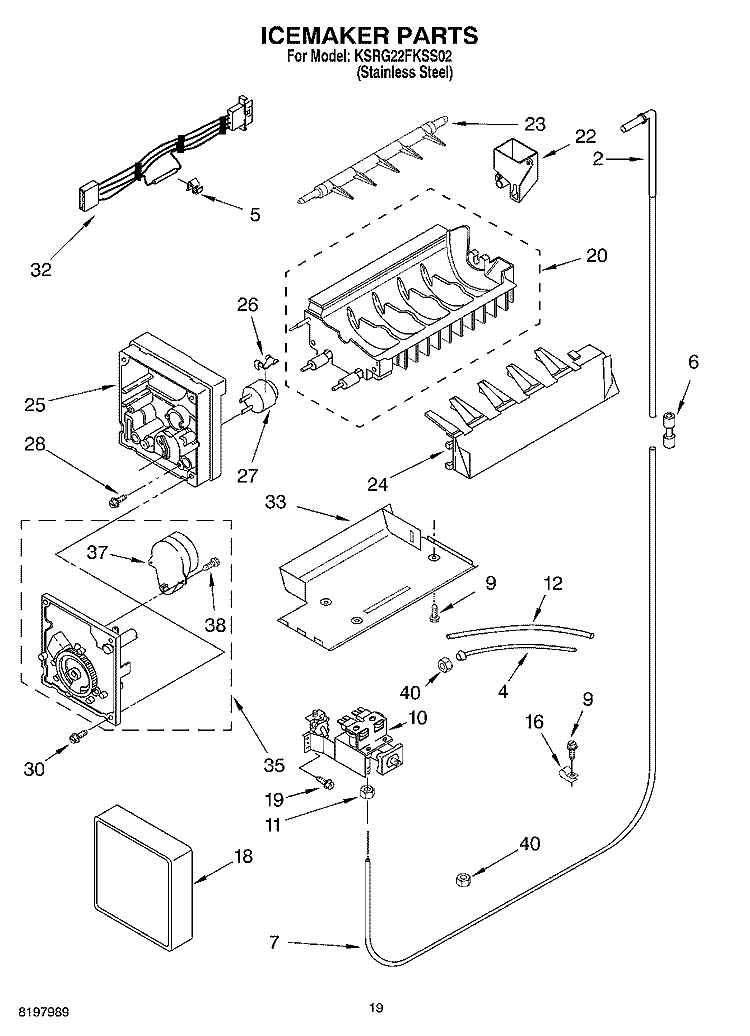 ICE MAKER Diagram and Parts List for KSRG22FKSS02  KitchenAid Refrigerator