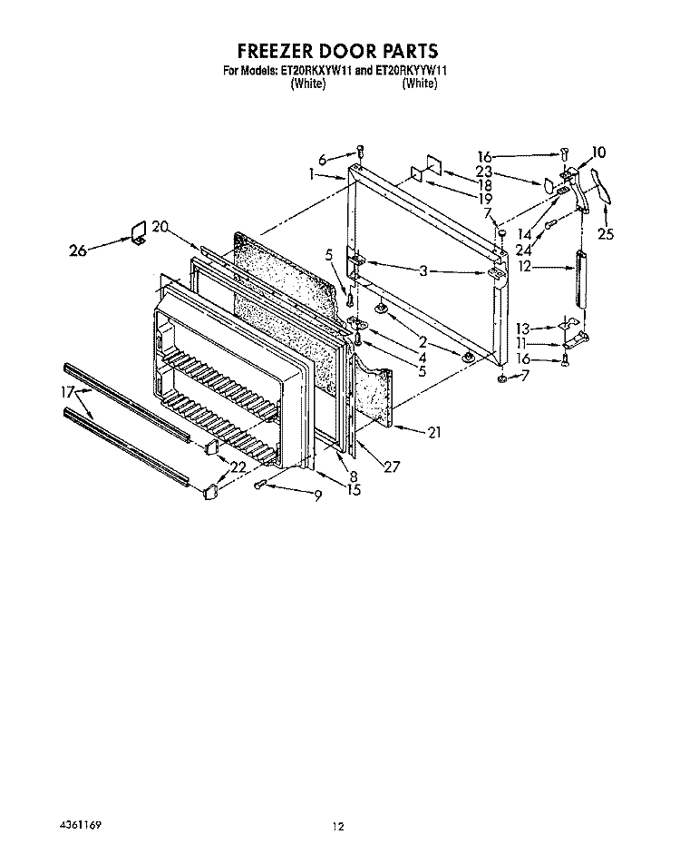 FREEZER DOOR Diagram and Parts List for ET20RKYYW11  Whirlpool Refrigerator