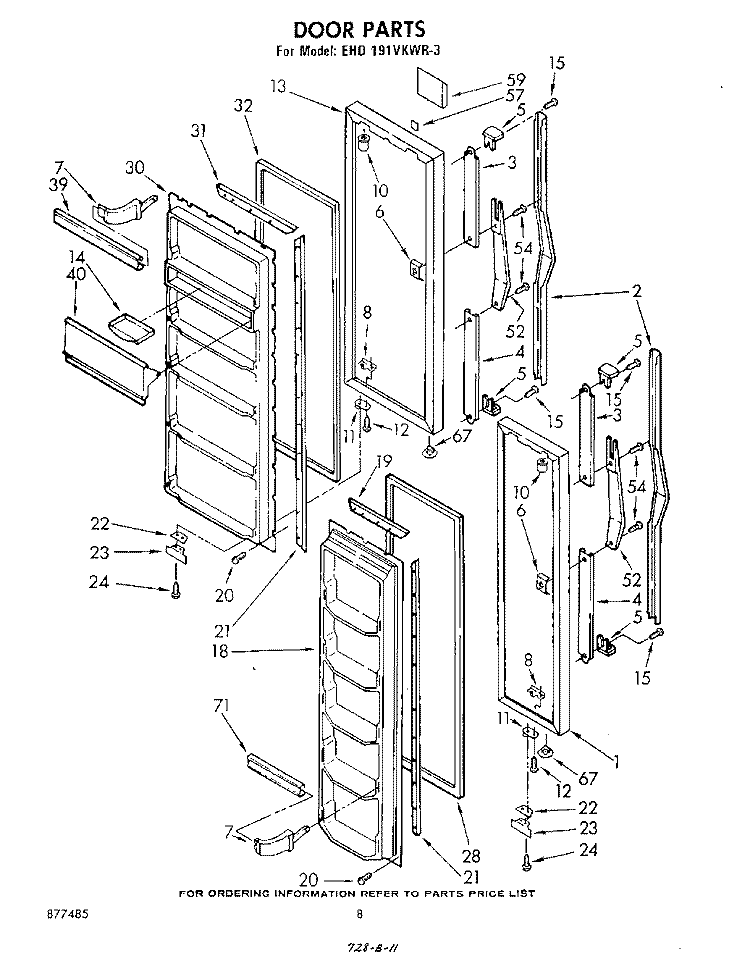 DOOR , LIT/OPTIONAL Diagram and Parts List for EHD191VKWR3  Whirlpool Refrigerator