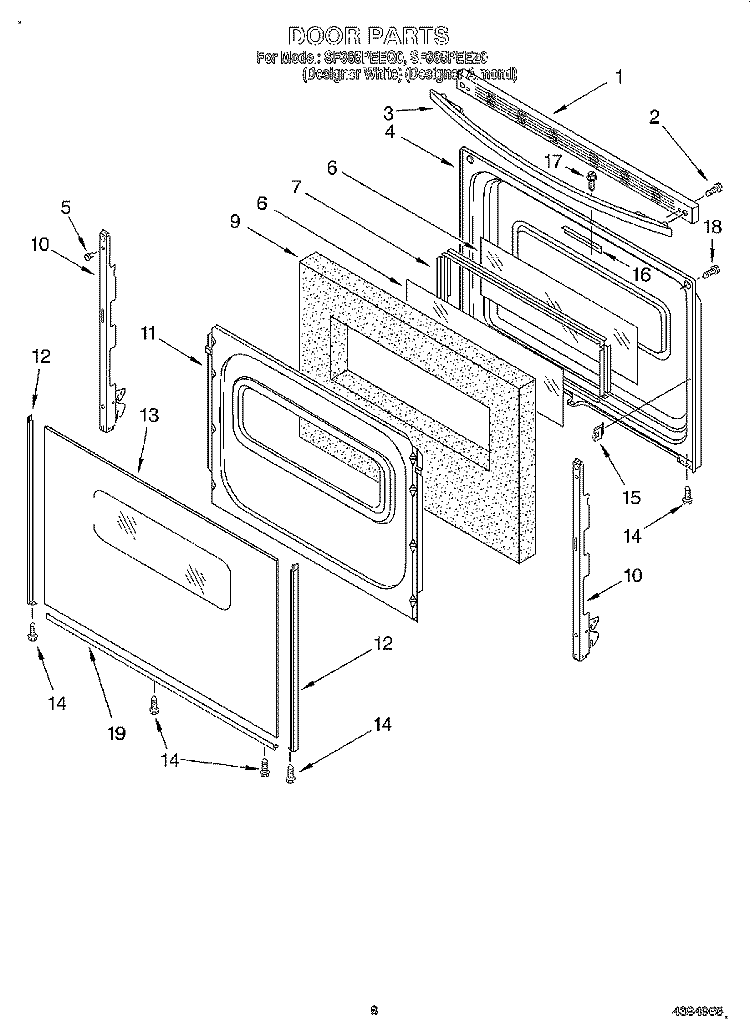 DOOR, LIT/OPTIONAL Diagram and Parts List for SF385PEEZ0  Whirlpool Range
