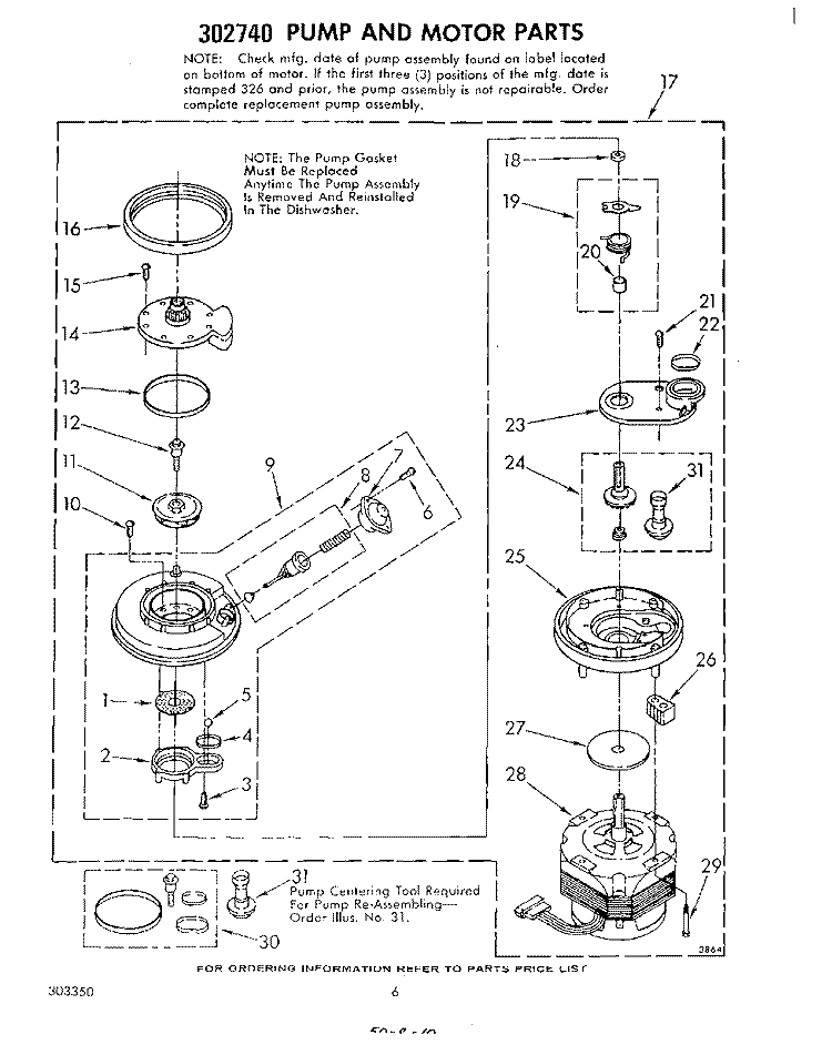 PUMP AND MOTOR Diagram and Parts List for DU7500XL0  Whirlpool Dishwasher