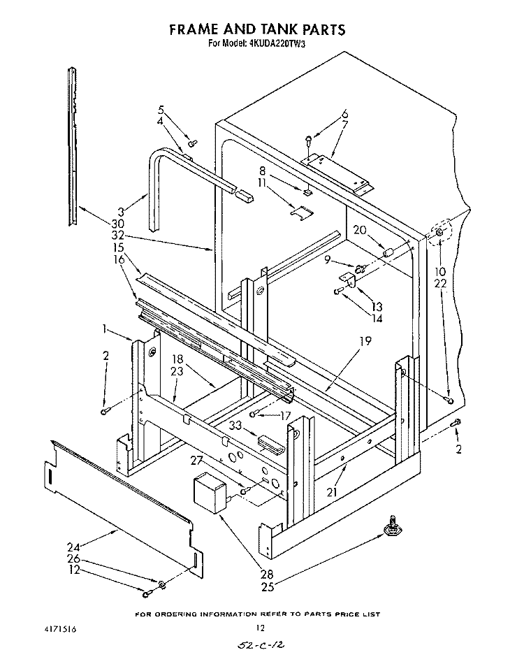 FRAME AND TANK Diagram and Parts List for 4KUDA220TW3  KitchenAid Dishwasher