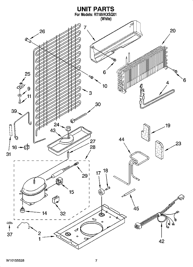 UNIT PARTS Diagram and Parts List for RT18VKXSQ01  Roper Refrigerator