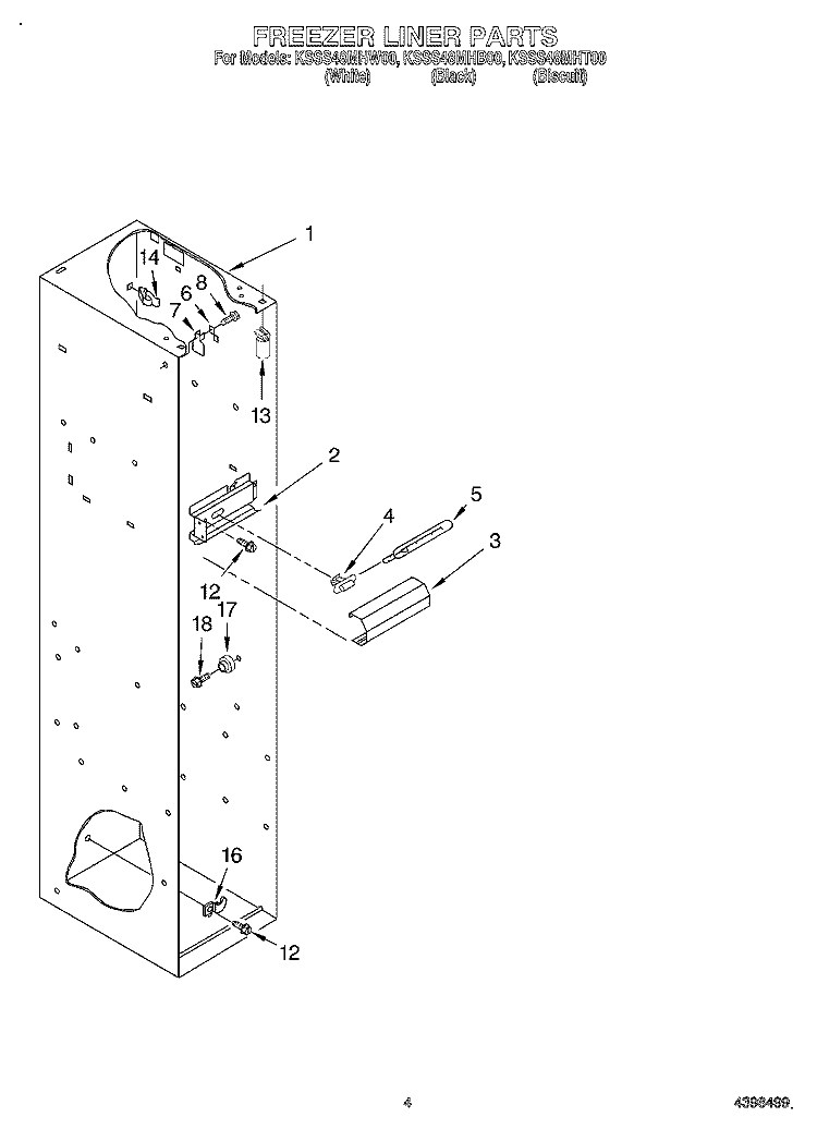 FREEZER LINER Diagram and Parts List for KSSS48MHT00  KitchenAid Refrigerator