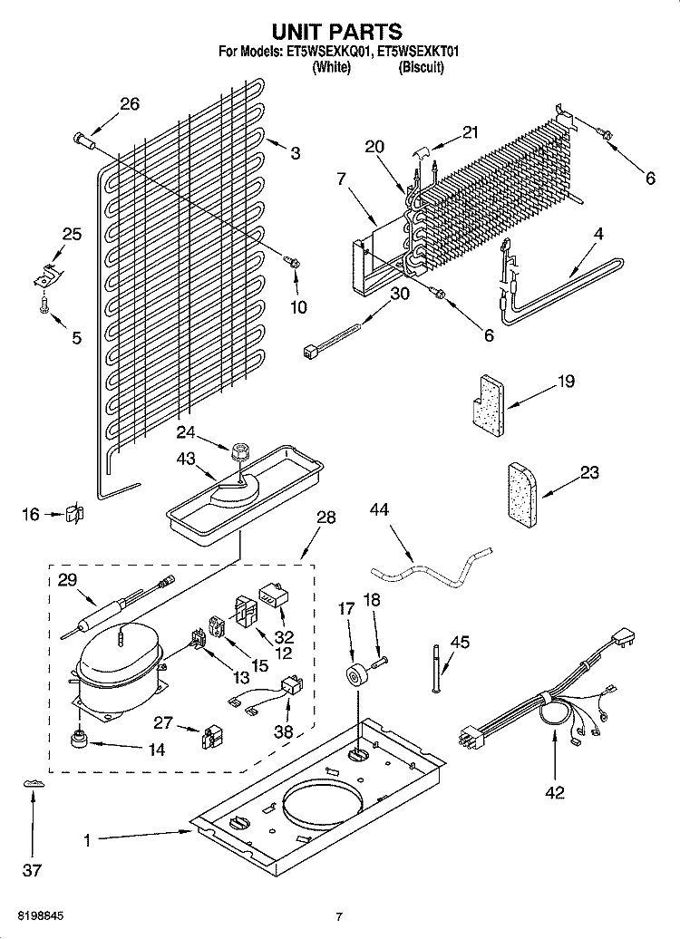 UNIT PARTS Diagram and Parts List for ET5WSEXKT01  Whirlpool Refrigerator