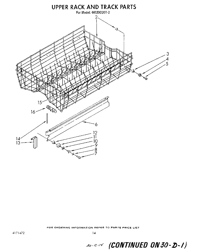UPPER RACK AND TRACK Diagram and Parts List for 4KUDI220T2  KitchenAid Dishwasher