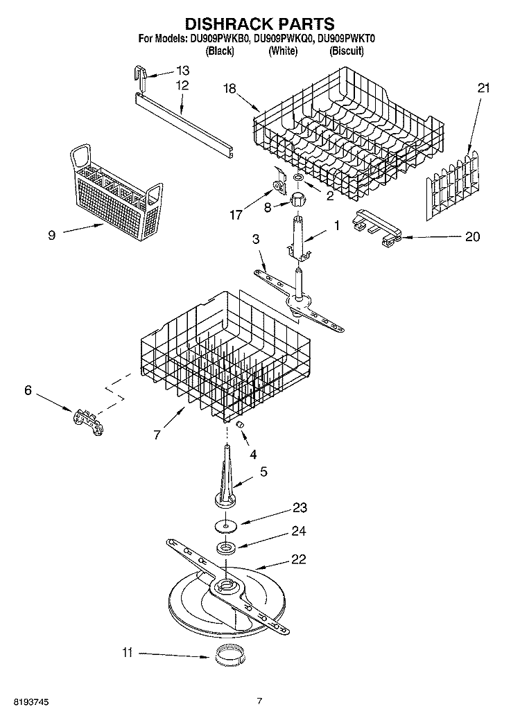 DISHRACK PARTS Diagram and Parts List for DU909PWKQ0  Whirlpool Dishwasher