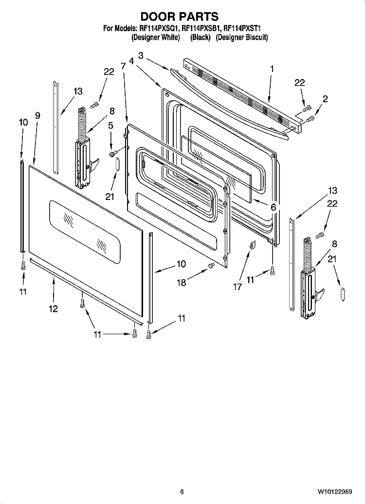 DOOR PARTS, OPTIONAL PARTS (NOT INCLUDED) Diagram and Parts List for RF114PXSB1  Whirlpool Range