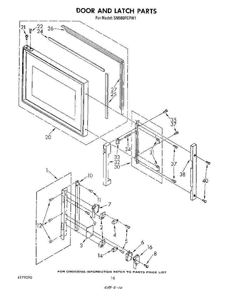 DOOR AND LATCH Diagram and Parts List for SM988PEPW1  Whirlpool Range