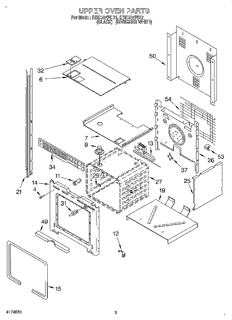 UPPER OVEN Diagram and Parts List for RBD307PDB1  Whirlpool Wall Oven