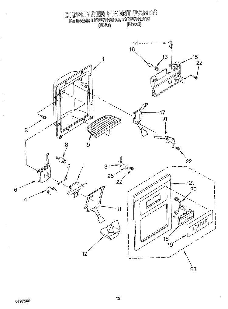 DISPENSER FRONT Diagram and Parts List for KSRE27FHBT02  KitchenAid Refrigerator