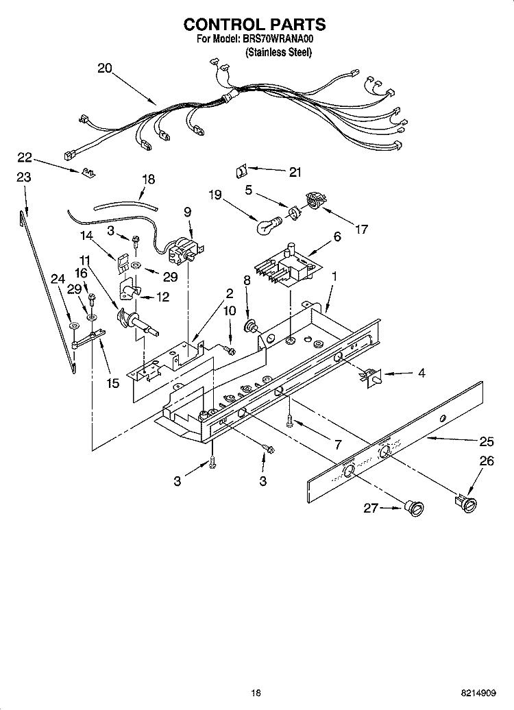 CONTROL PARTS Diagram and Parts List for BRS70WRANA00  Whirlpool Refrigerator