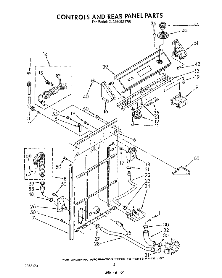 CONTROLS AND REAR Diagram and Parts List for 4LA9300XTW0  Whirlpool Washer