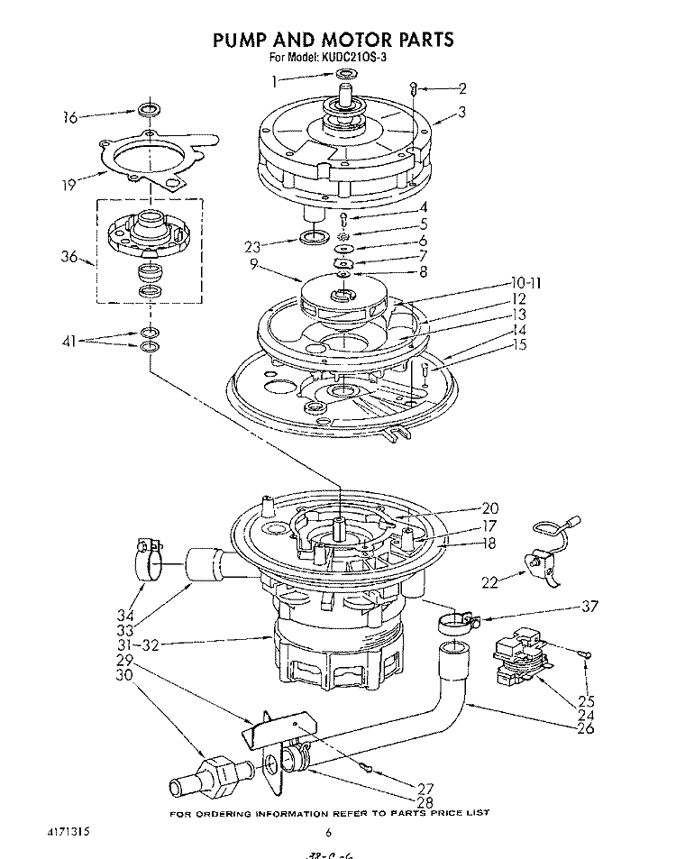 PUMP AND MOTOR Diagram and Parts List for KUDC210S3  KitchenAid Dishwasher