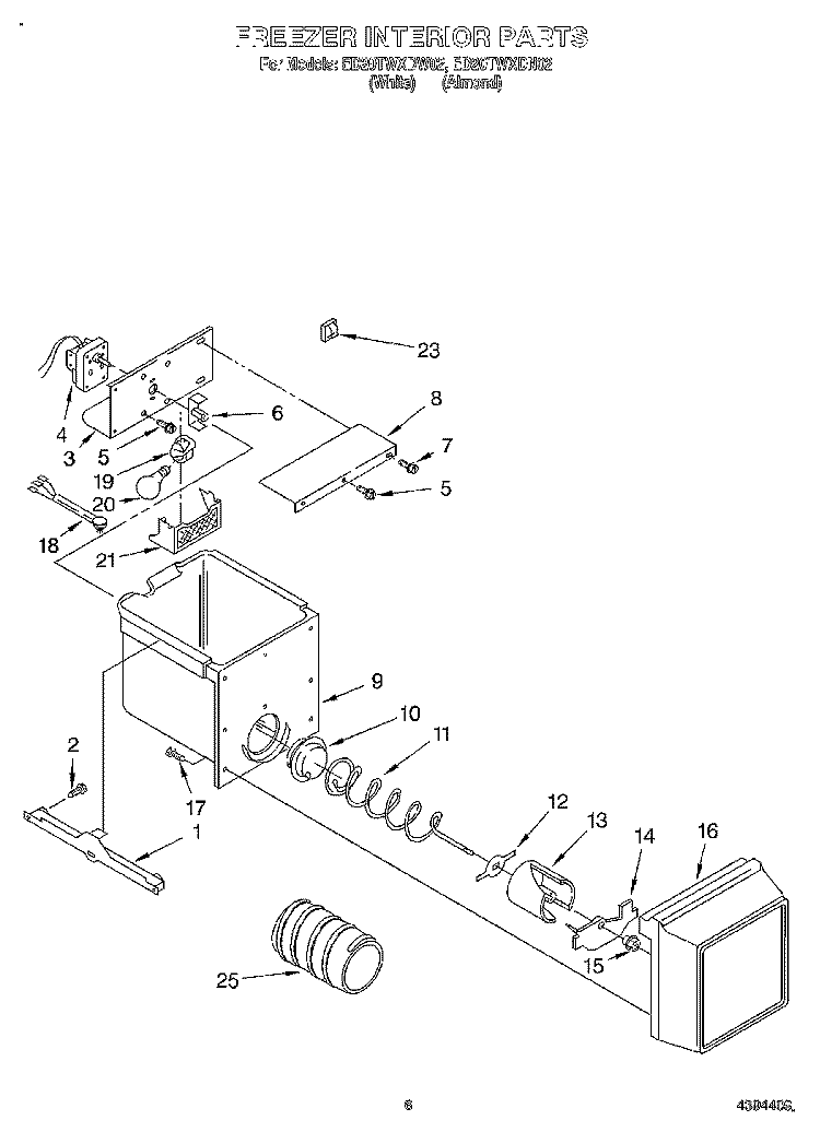 FREEZER INTERIOR Diagram and Parts List for ED20TWXDN02  Whirlpool Refrigerator