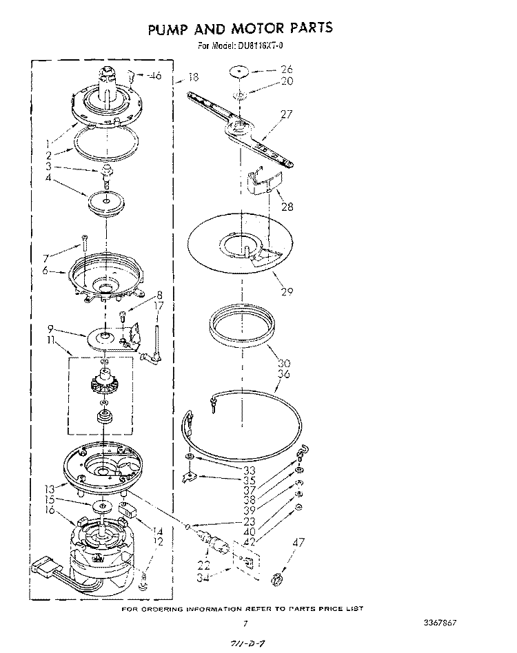 PUMP AND MOTOR Diagram and Parts List for DU8116XT0  Whirlpool Dishwasher