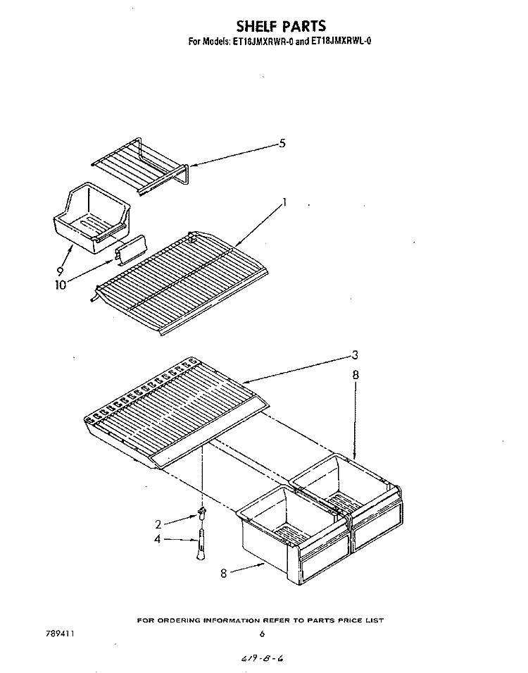 SHELF Diagram and Parts List for ET18JMXRWR0  Whirlpool Refrigerator