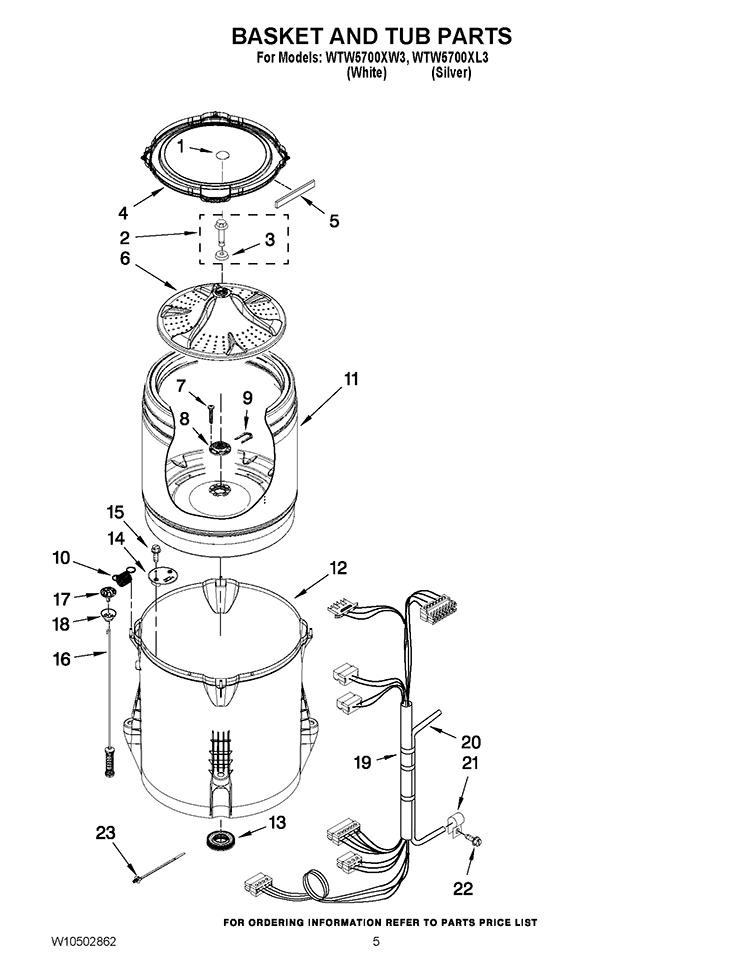 BASKET AND TUB PARTS Diagram and Parts List for WTW5700XL3  Whirlpool Washer