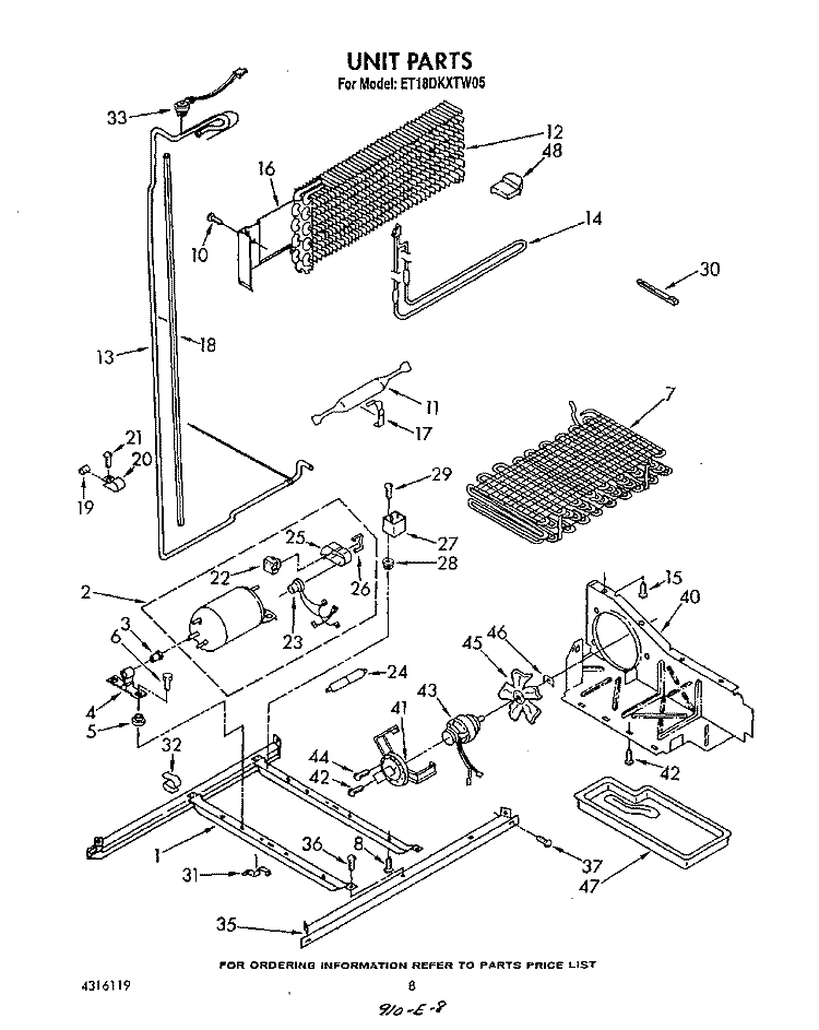 UNIT Diagram and Parts List for ET18DKXTG05  Whirlpool Refrigerator