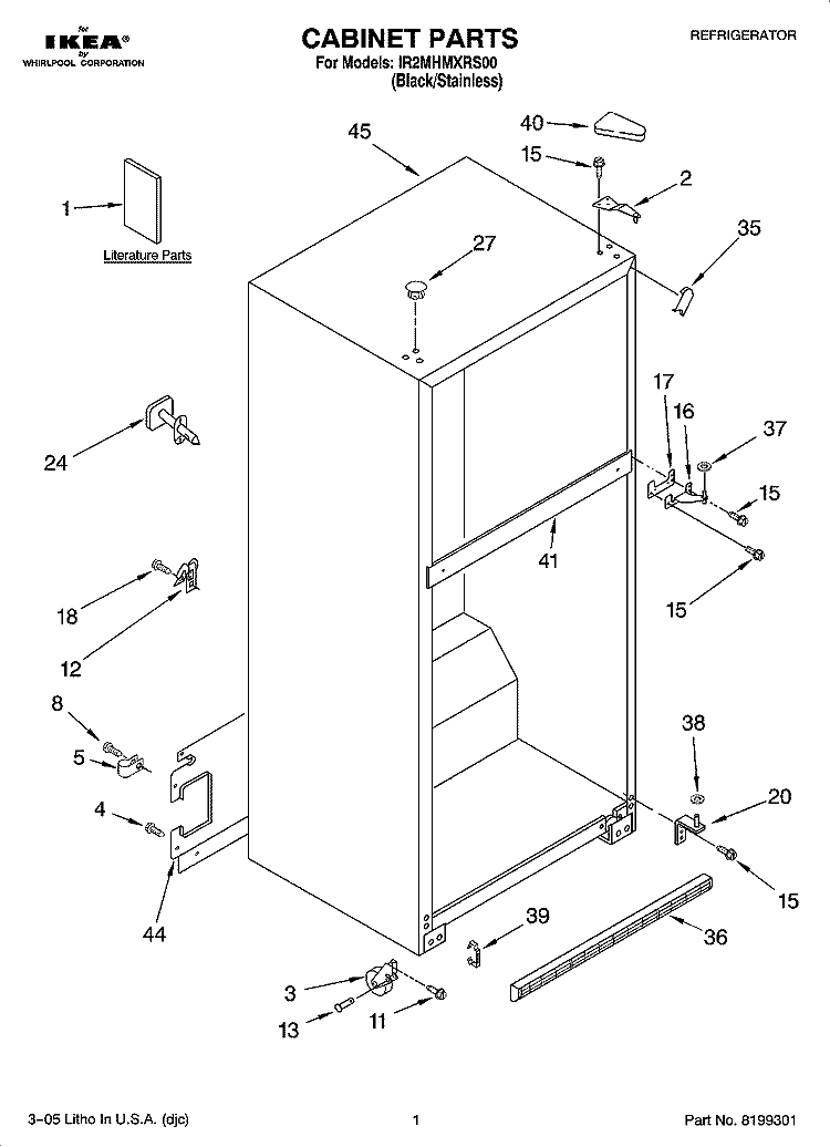 CABINET PARTS Diagram and Parts List for IR2MHMXRS00  Whirlpool Refrigerator