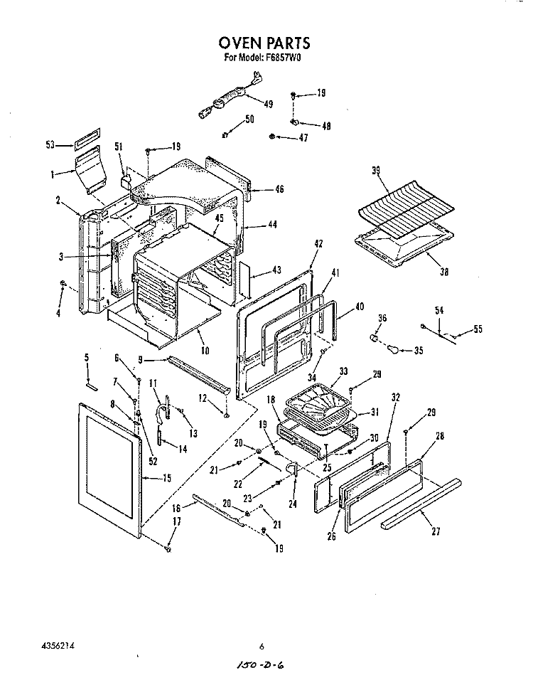 OVEN Diagram and Parts List for F6857W0  Roper Range