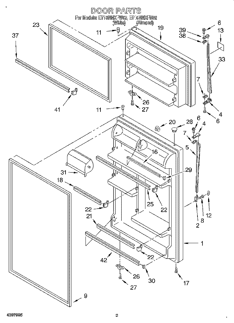 DOOR Diagram and Parts List for ET18NMXFN02  Whirlpool Refrigerator
