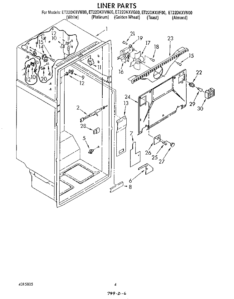 LINER Diagram and Parts List for ET22DKXVM00  Whirlpool Refrigerator