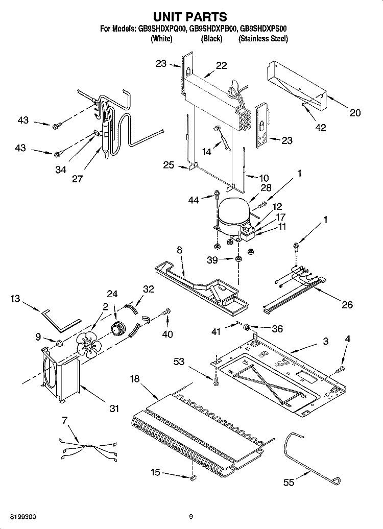 UNIT PARTS Diagram and Parts List for GB9SHDXPS00  Whirlpool Refrigerator
