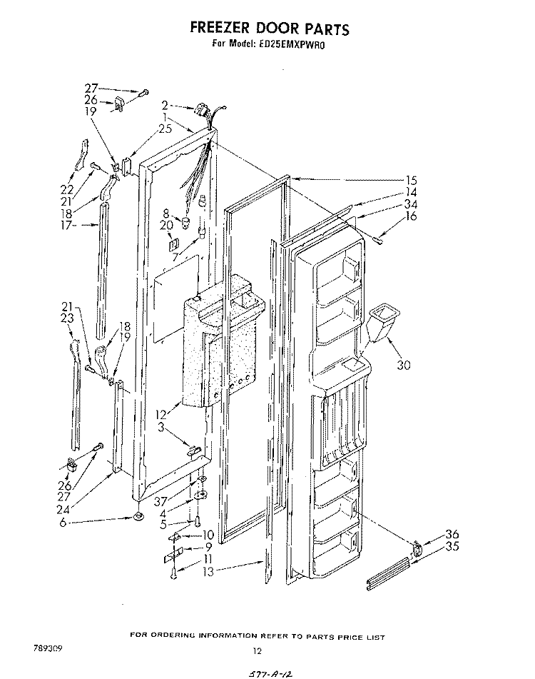 FREEZER DOOR Diagram and Parts List for ED25EMXPWR0  Whirlpool Refrigerator