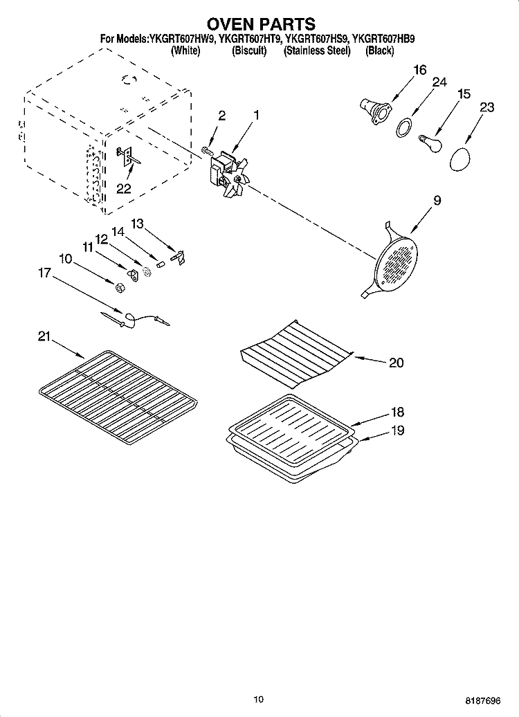 OVEN PARTS Diagram and Parts List for YKGRT607HT9  KitchenAid Range