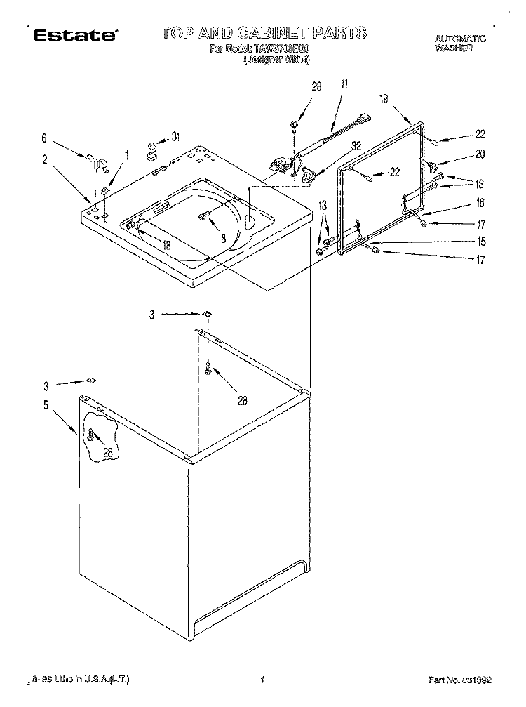 TOP AND CABINET Diagram and Parts List for TAWS700EQ0  Estate Washer