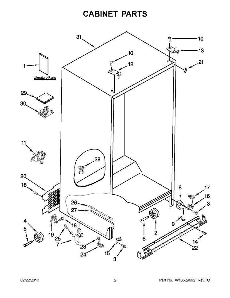 CABINET PARTS Diagram and Parts List for WRS537SIAF00  Whirlpool Refrigerator
