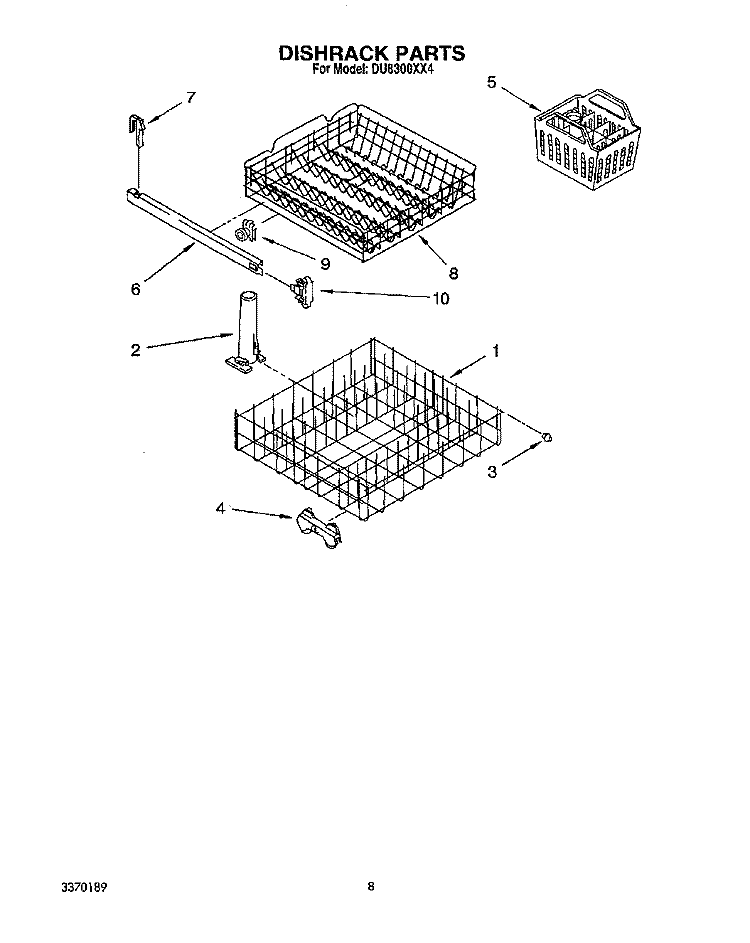 DISHRACK Diagram and Parts List for DU8300XX4  Whirlpool Dishwasher