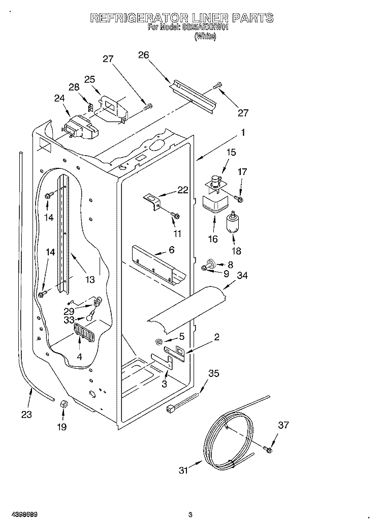 REFRIGERATOR LINER Diagram and Parts List for SS25AEXHW01  Whirlpool Refrigerator