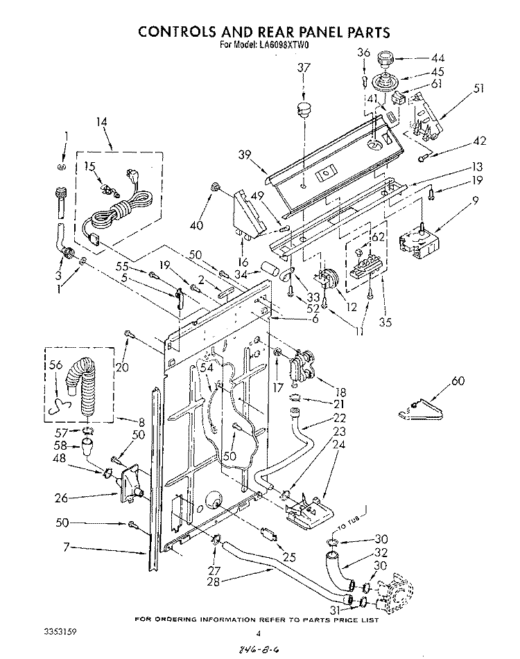 CONTROLS AND REAR PANEL Diagram and Parts List for LA6098XTF0  Whirlpool Washer