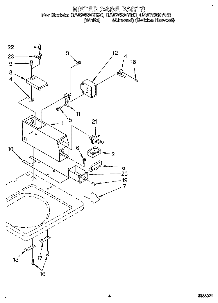 METER CASE Diagram and Parts List for CA2762XYG0  Whirlpool Washer