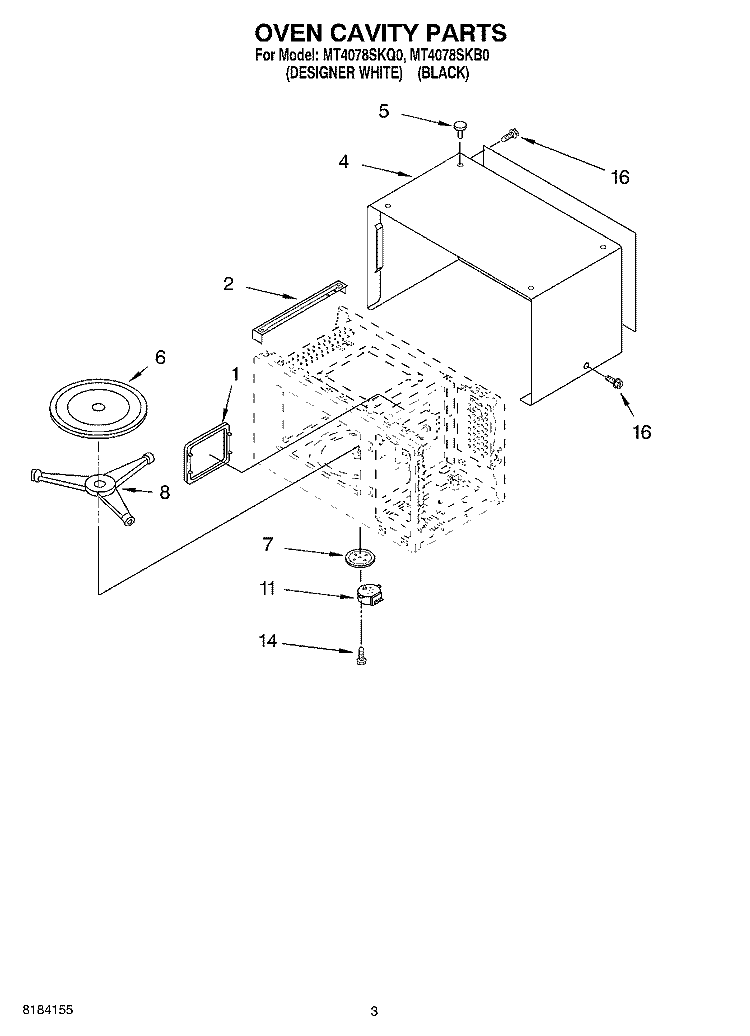 OVEN CAVITY Diagram and Parts List for MT4078SKQ0  Whirlpool Microwave