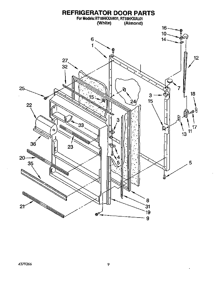 REFRIGERATOR DOOR, LIT/OPTIONAL Diagram and Parts List for RT18HKXAW01  Roper Refrigerator