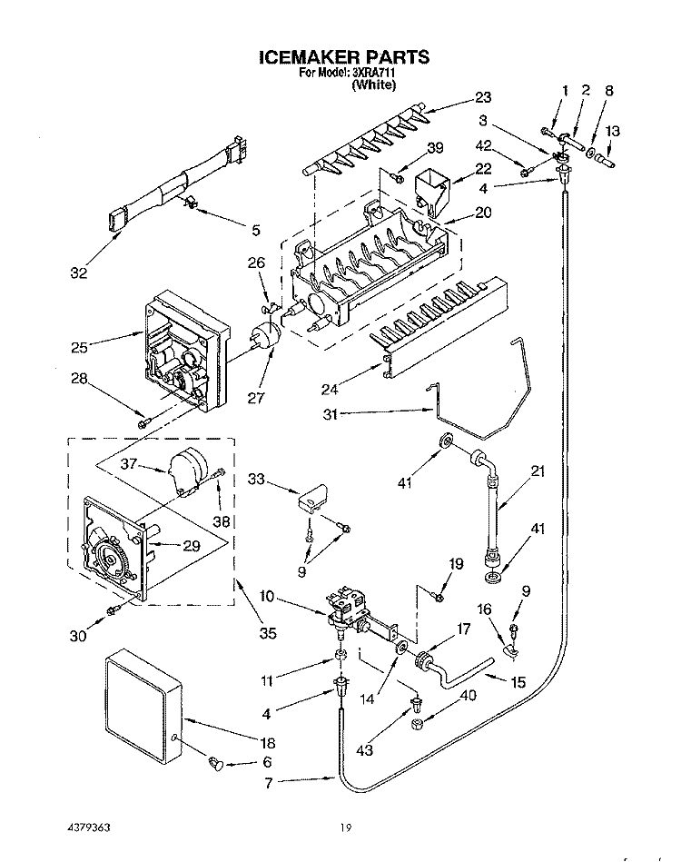 ICEMAKER, LIT/OPTIONAL Diagram and Parts List for 3XRA711  Whirlpool Refrigerator