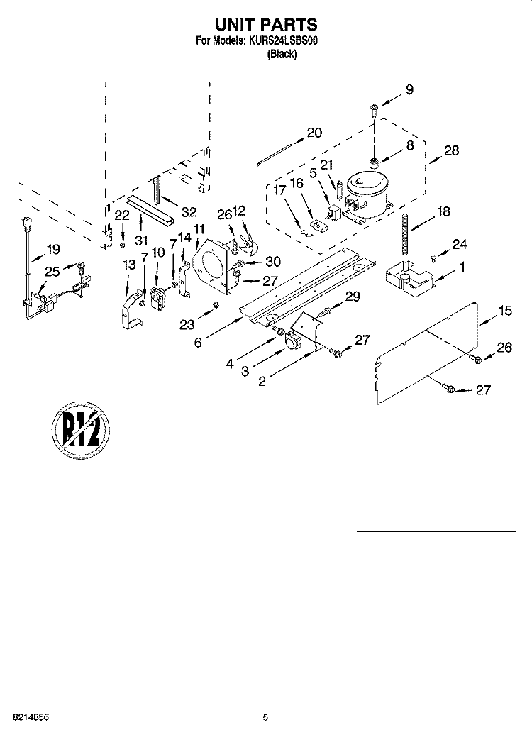 UNIT PARTS Diagram and Parts List for KURS24LSBS00  KitchenAid Refrigerator