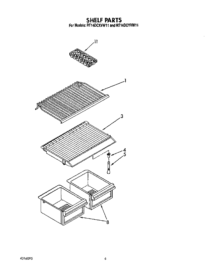 SHELF Diagram and Parts List for RT14DCYVW11  Roper Refrigerator