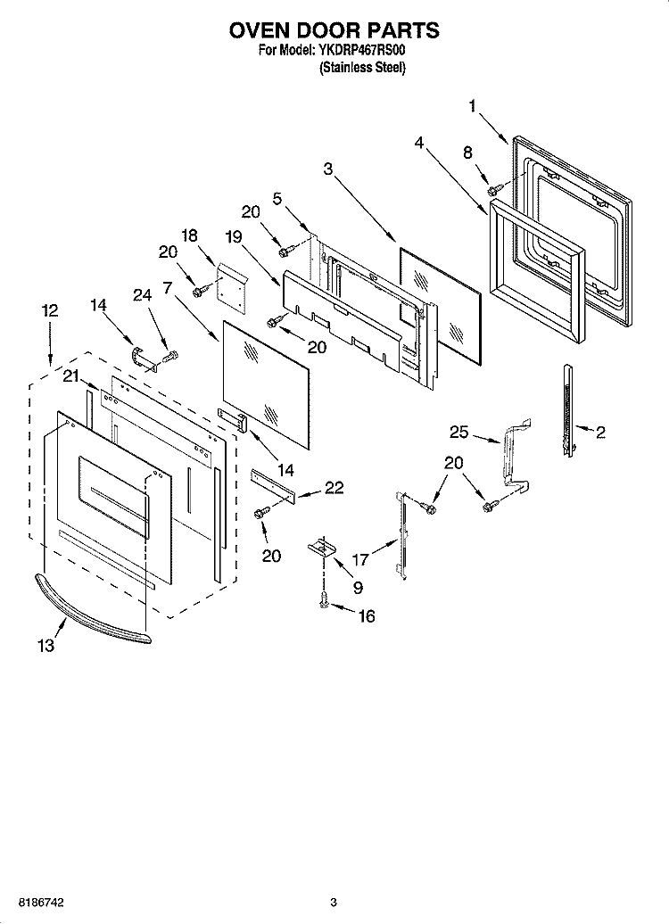 OVEN DOOR PARTS Diagram and Parts List for YKDRP467RS00  KitchenAid Range
